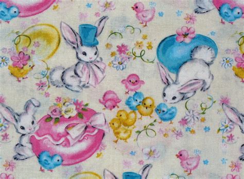 Easter Fabric Retro Easter Bunnies with Hats Bunnies and