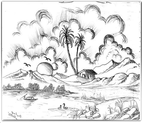 sketsa gambar pemandangan indah  mudah pin  gambar pemandangan