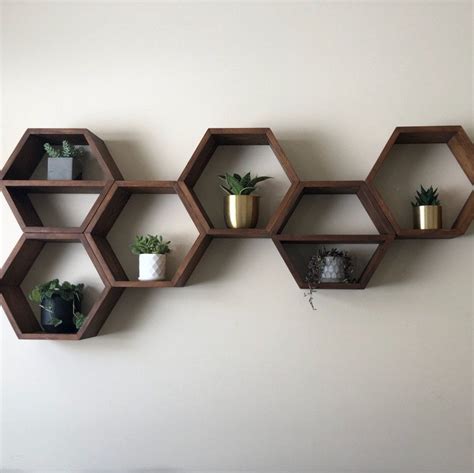 Hexagon Floating Shelves Honeycomb Shelf Home Decor Wood Etsy Floating Shelves Geometric