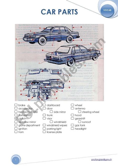 Car Parts Worksheet Printable