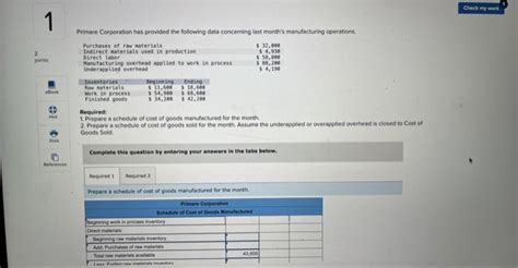 Solved Primare Corporation Has Provided The Following Data Chegg