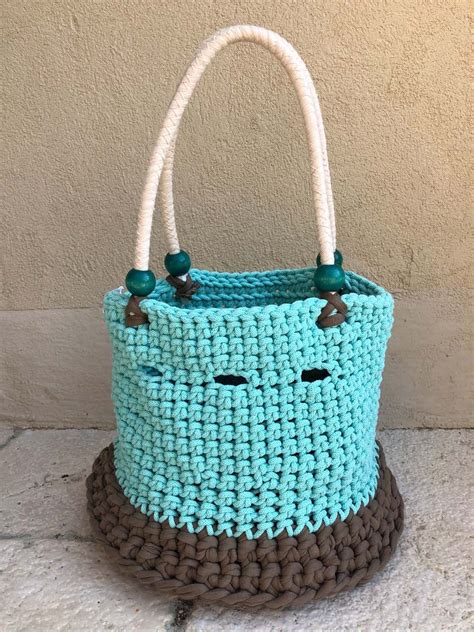 Panier En Trapilho Et Corde Coton Fait Au Crochet Pi Ce Unique Cm