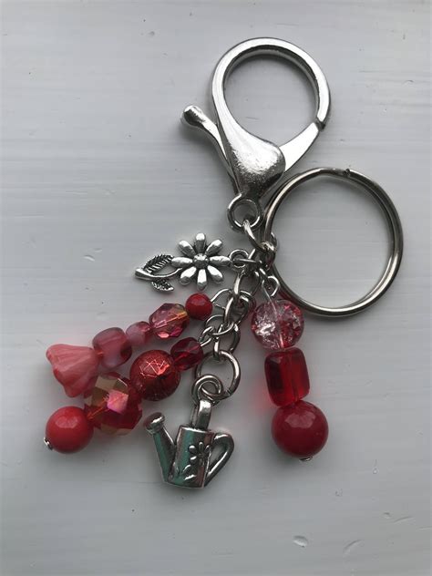 Gardening Keychain Garden Keychain Red Beaded Keychain Purse Charms