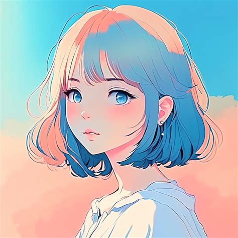 Chica De Anime Con El Cabello Azul Foto Premium