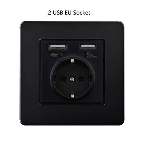 Interrupteur Mural 2 USB EU Socket Applique Murale Noire En Acier