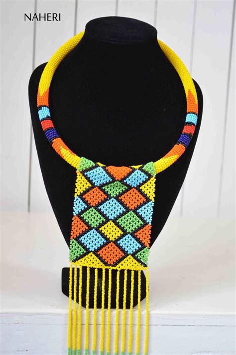 African Zulu Maasai Necklace Beaded Fringe Statement Neck Piece Naheri