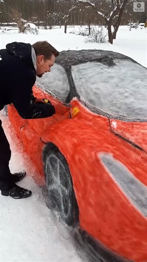 Couple creates their own supercar sculpture out of snow | A couple in ...