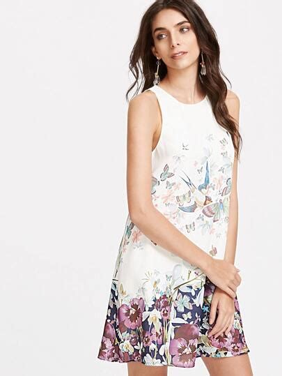 Flower Print Keyhole Back Swing Tank Dress SheIn Sheinside