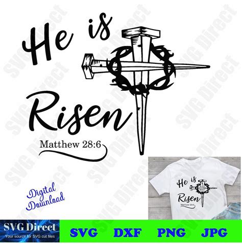 He Is Risen Cross Of Thorns Svg Png Dxf  Use With Etsy