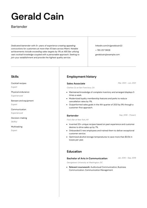 write  bartender resume    examples tips