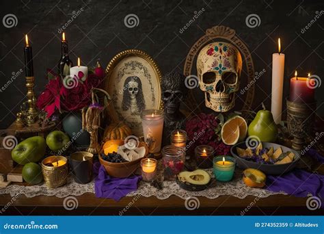 Day of the Dead Altar, with Offerings of Food and Drink for Departed ...