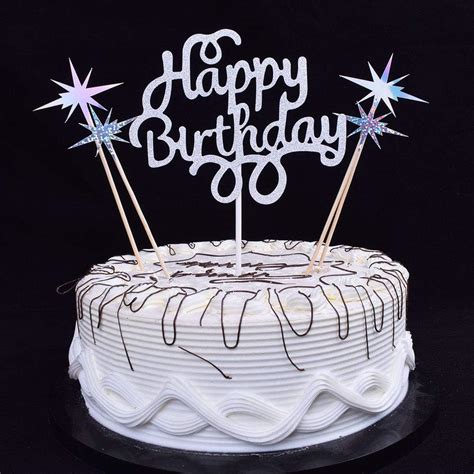 YUINYO Silver Glitter Happy Birthday Cake Topper With Cake India Ubuy