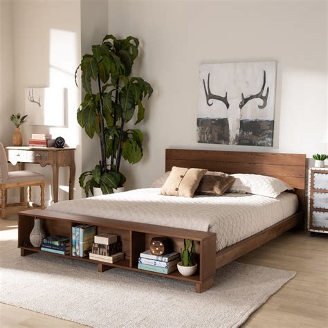 baxton studio regina modern rustic ash walnut brown finished wood queen
