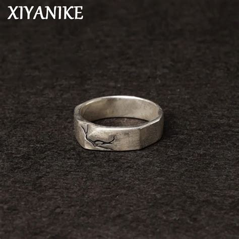 Xiyanike Men Women Vintage Thai Silver Crack Cuff Finger Rings Punk