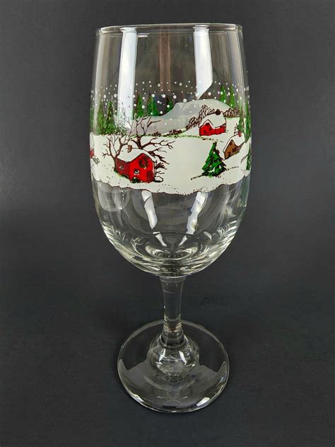 Libbey Winter Village Water Goblet Wine Glasses Set Of 4 Vintage Holiday Goblets With Winter