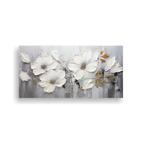 Ripley CUADRO EN LIENZO DE FLORES PLATEADAS EN ESTILO DECORATIVO 40X20CM