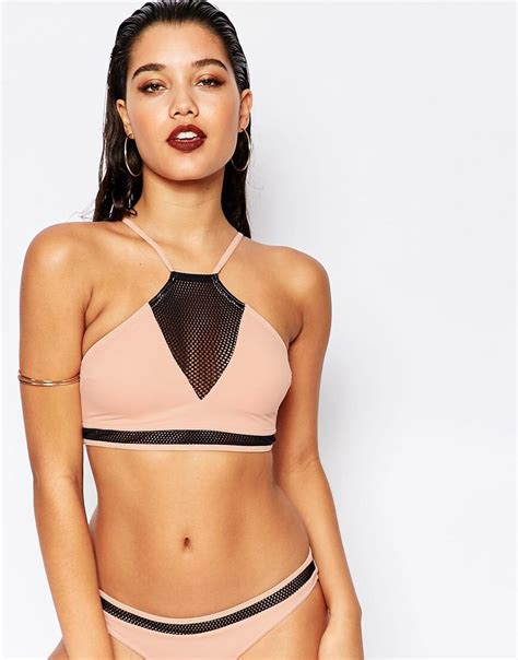 River Island Mesh Insert Bikini Top At Asos Bikini Tops Bikinis