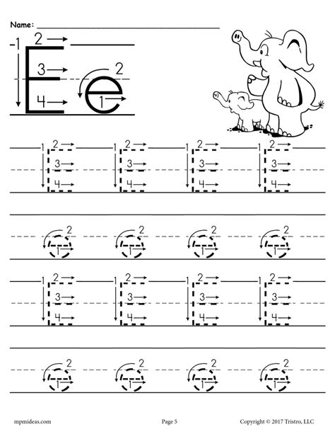 Free Printable Letter E Tracing Worksheet With Number And Arrow Guides Supplyme