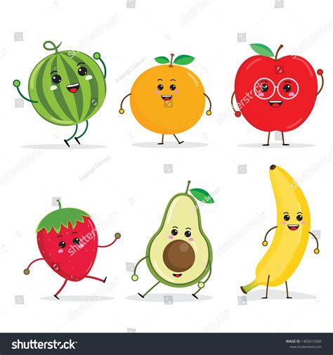 Cartoon Funny Fruit Characters Apple Avocado Stock Vector Royalty Free