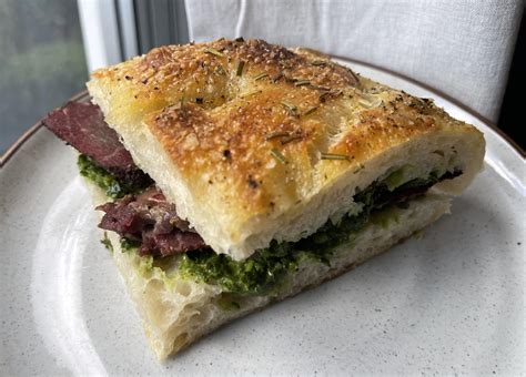 Smoked Beef Sandwich With Chimichurri On Sourdough Focaccia In 2023