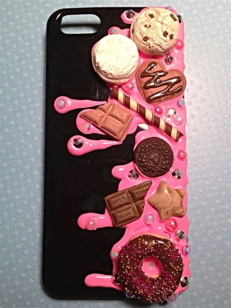 Chocolate And Strawberry Drizzle Kawaii Iphone 5 Decoden Case Etsy Diy Phone Case Diy Iphone