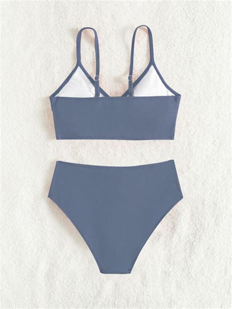 Shein Chicas Adolescentes Ba Ador Bikini Cruzado De Cuello V Tejido De