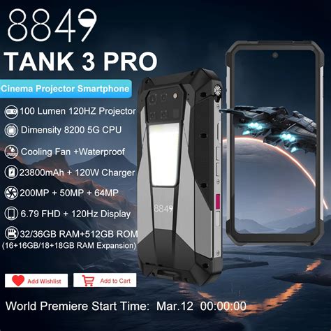 8849 Tank 3 Pro By Unihertz Rugged Smartphone 5G With 100 Lumens