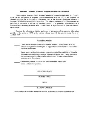 Fillable Online Psc State Ne Ntap Form Nebraska Public Service