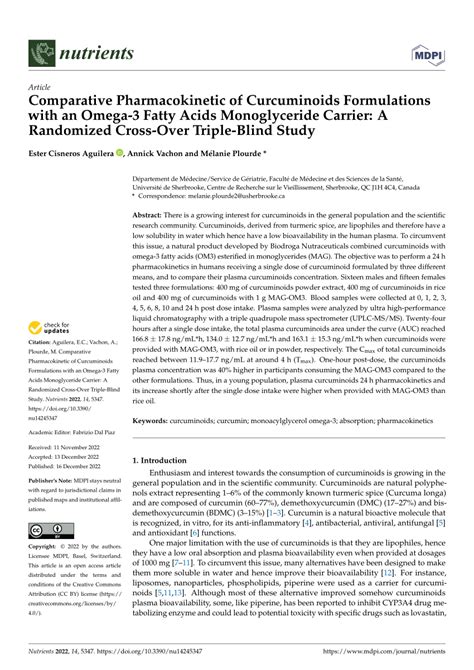 Pdf Comparative Pharmacokinetic Of Curcuminoids Formulations With An