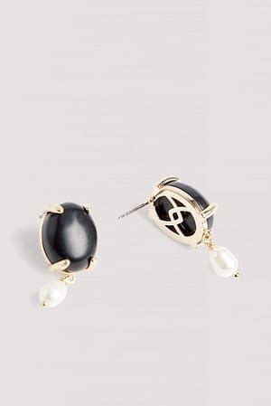 Pearl Detailed Stone Earrings Black | NA-KD