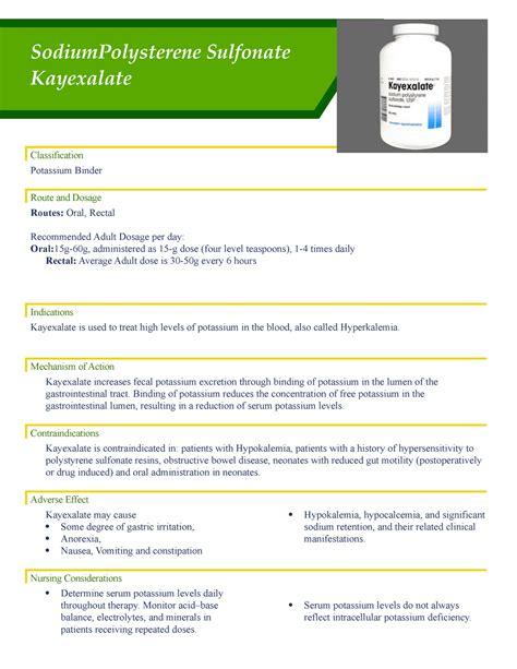 Drug Study Kayexalate - SodiumPolysterene Sulfonate Kayexalate ...