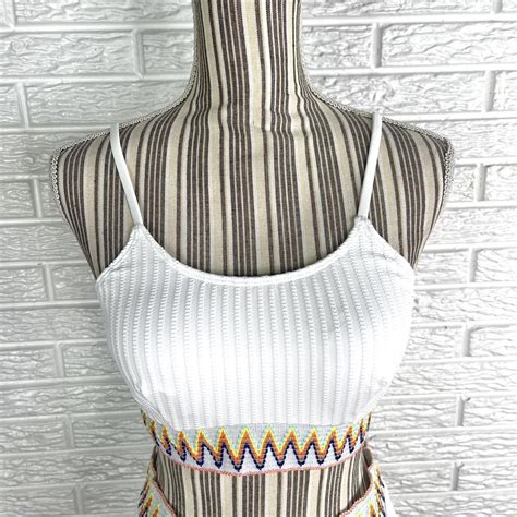 White Ribbed High Waist Piece Bikini Set Contrast Depop