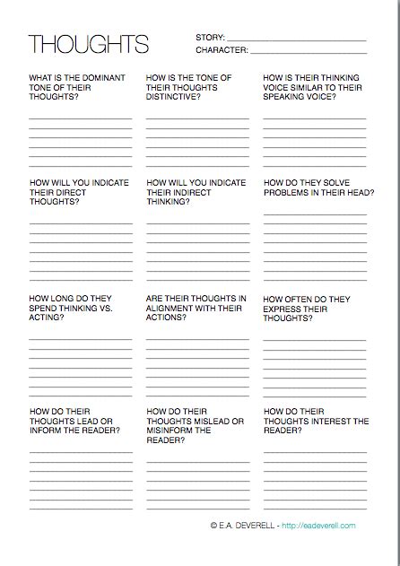 Character Thoughts Worksheet Creative Writing Worksheets Creative