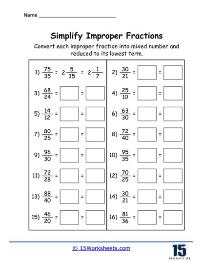 Reduce Fractions To Simplest Form Worksheets Free Printable PDF