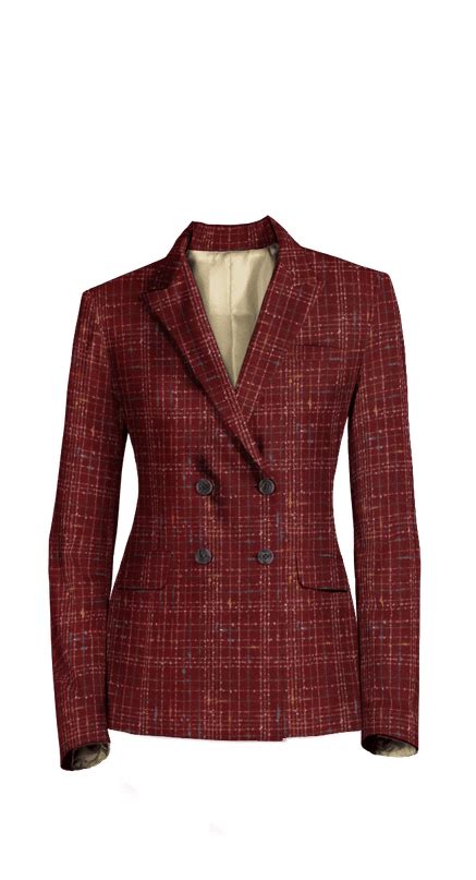 Burgundy Plaid Tweed Double Breasted Jacket Sumissura