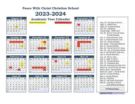 CALENDAR - Peace With Christ Christian School