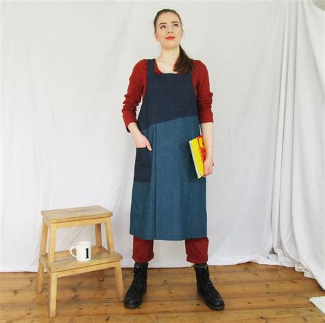 Mixed Denim Apron With Split Leg Asymmetric Bi Folksy