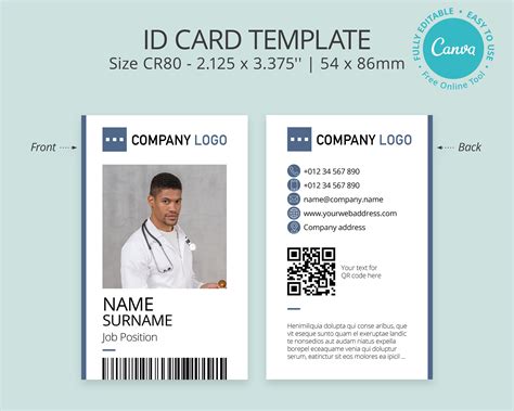 Editable Photo ID Card Template Printable ID Badge Canva - Etsy