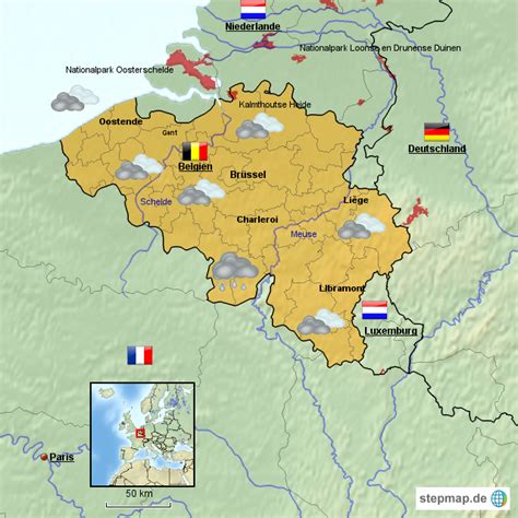 StepMap Belgien und Nachabrländer Landkarte für Belgien