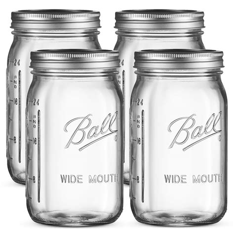 Buy Ball Wide Mouth Mason Jars 32 oz [4 Pack] With mason jar lids and ...