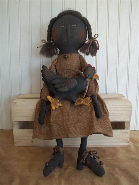 Primitive Grungy Rosalie Black Girl Doll With Her Chicken Primitive Dolls Dolls Handmade Art