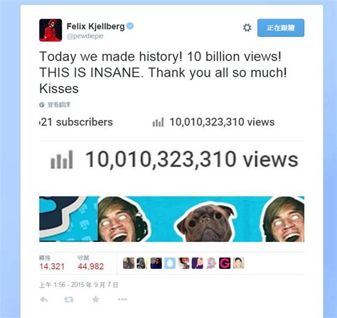 瑞典遊戲實況主 Pewdiepie Youtube 頻道觀看次數突破百億 巴哈姆特