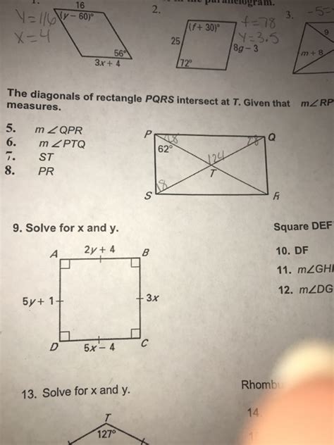 Solved The Diagonals Of Rectangle PQRS Intersect At T Given Chegg