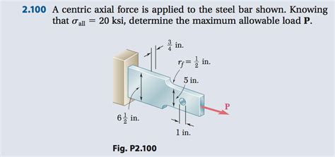 Solved A Centric Axial Force Is Applied To The Steel Bar Chegg