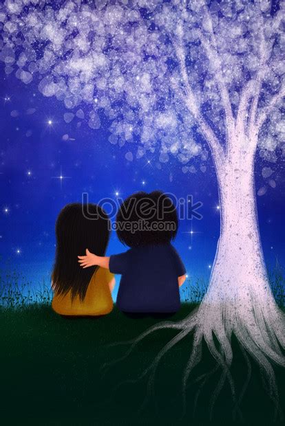 Hand Drawn Illustration Of Couple Under The Stars Illustration Image