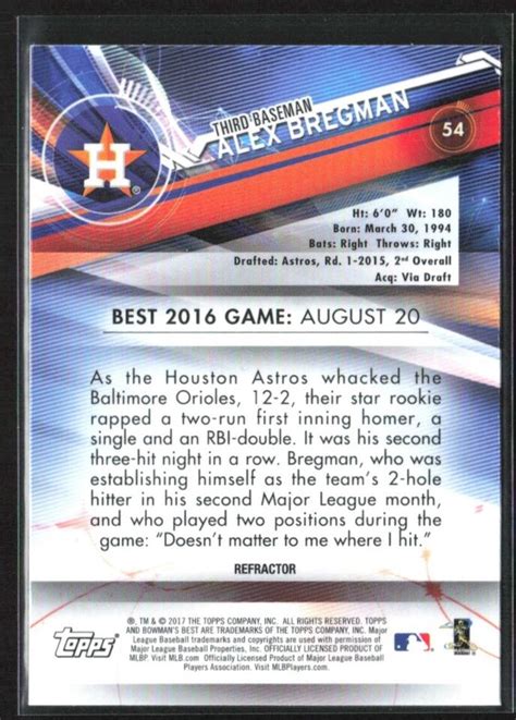 Alex Bregman 2017 Bowman S Best Refractor RC B 54 Houston Astros EBay