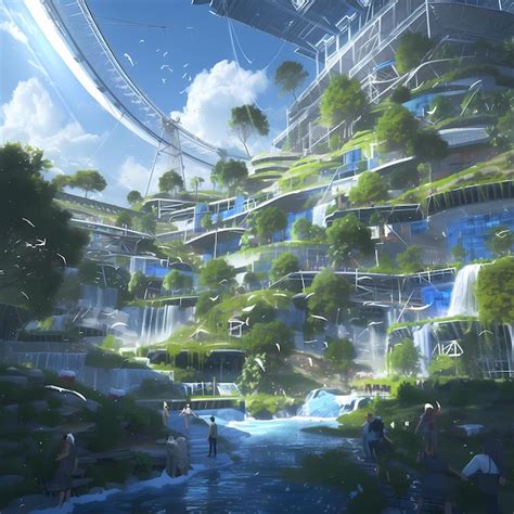 Premium Photo Future City Utopia With Green Buildings And Waterfalls