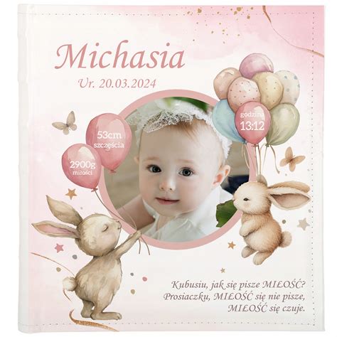 Personalizowany Album na zdjęcia dziecka 30 kart ecru Nadruk Chrzest