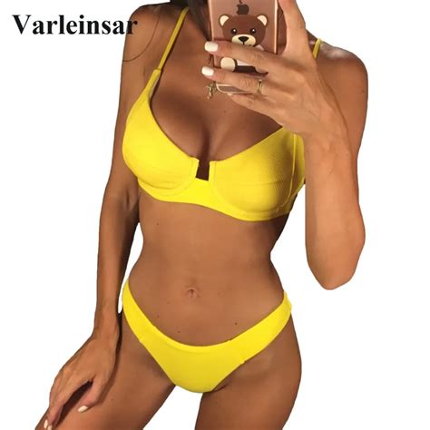 Color Ribbed Bikini Female Swimsuit Women Swimwear Two Pieces