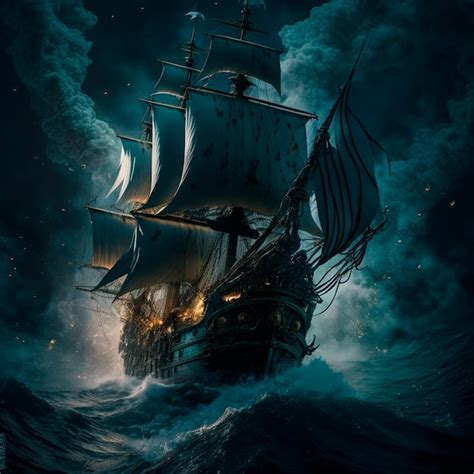 Premium Photo A Painting Of A Pirate Ship During A Storm